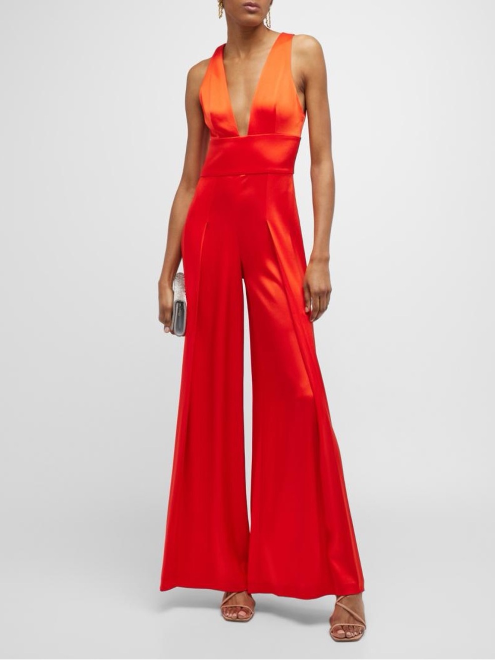 🔥 ALICE + OLIVIA Myrtle V-Neck Wide Pleat Jumpsuit — Chili Pepper | Size 2 | NWT